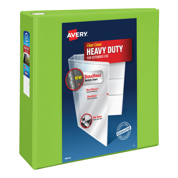 Avery Heavy-Duty View 3-Ring Binder With Locking One-Touch EZD Rings, 4in D-Rings, 43% Recycled, Chartreuse
