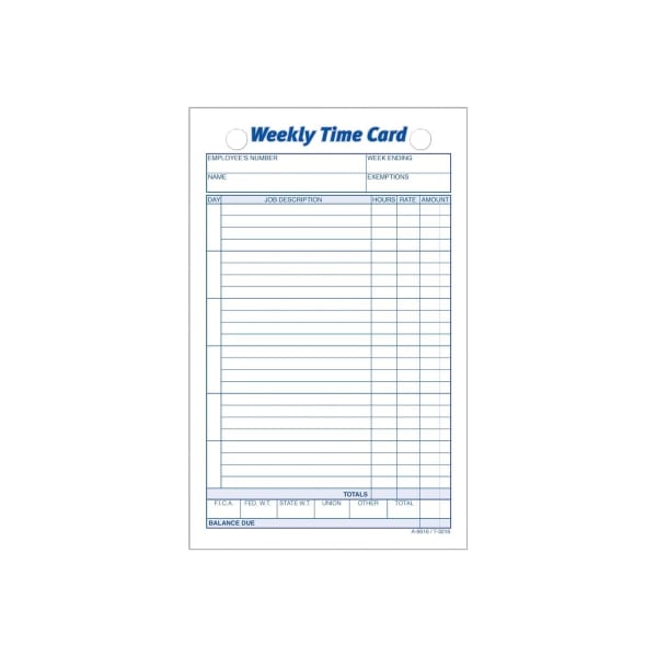 TOPS Weekly Time Cards, Pack Of 100