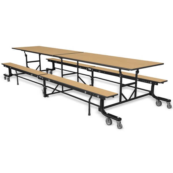 Palmer Hamilton 19F Mobile Cafeteria Bench Table, 27in x 145in, Fusion Maple