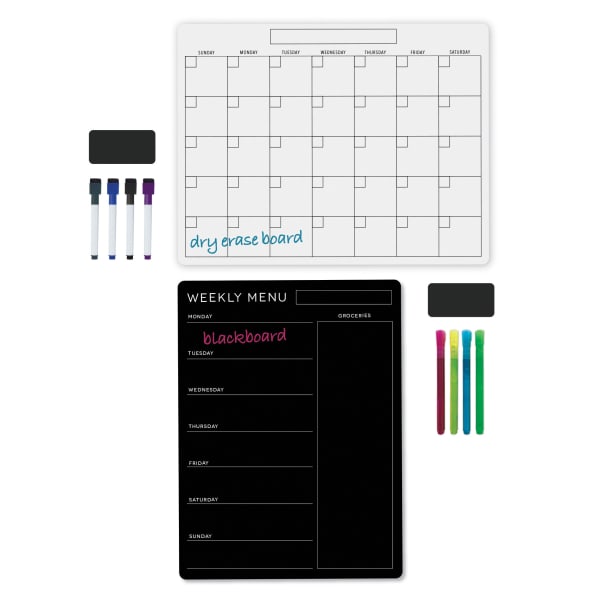 Office Depot Brand Magnetic Dry-Erase/Blackboard Menu And Calendar Combo Set, 17in x 13in, Black