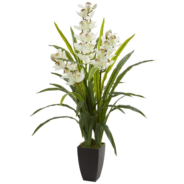 Nearly Natural 45inH Cymbidium Orchid Artificial Plant, 45inH x 14inW x 14inD, Black/White