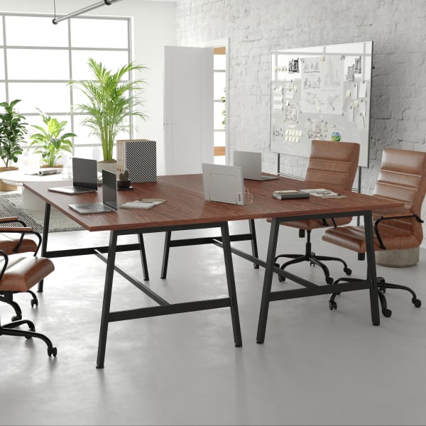 Flash Furniture Redmond Commercial 72x36 Conference Table with 1in Thick Double Sided Laminate Table Top with PVC Edging and Heavy Duty A-Frame Steel Base, Walnut