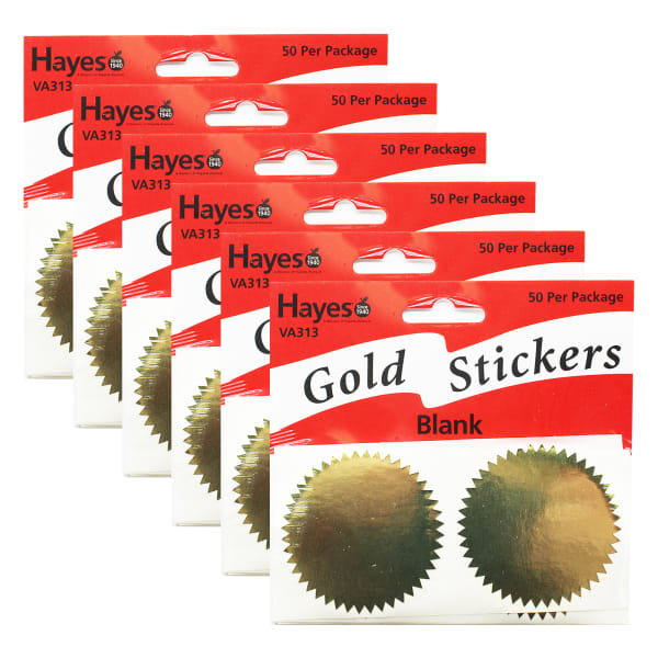 Hayes Publishing Blank Certificate Seals, 2in, Gold, 50 Per Pack, Set Of 6 Packs