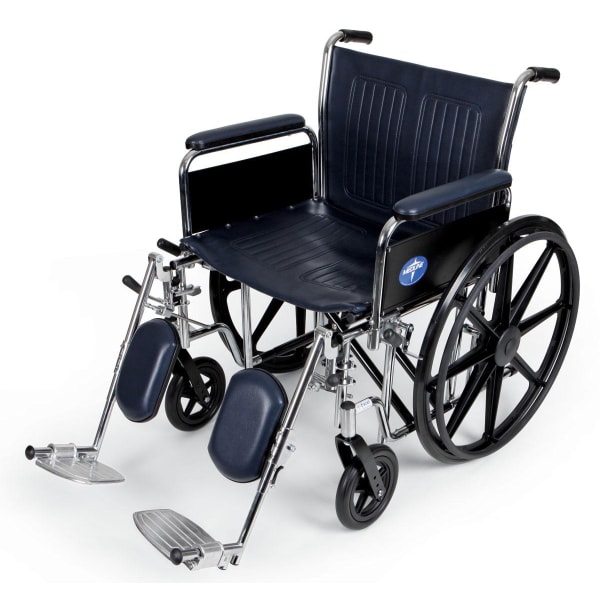Medline Extra-Wide Folding Wheelchair With Full-Length Arms, 24inW Seat, 32inH x 18 1/2inW x 37 1/2inD, Black/Silver