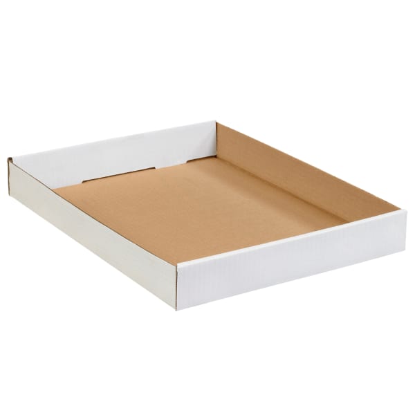 Partners Brand Corrugated Trays, 1 3/4inH x 12inW x 15inD, White, Pack Of 50