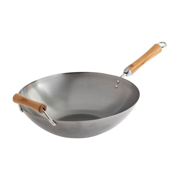 Joyce Chen Classic Series Carbon Steel Wok With Birch Handles, 14in, Silver