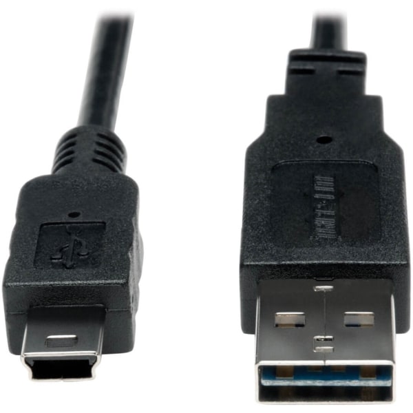 Eaton Tripp Lite Series Universal Reversible USB 2.0 Converter Adapter Cable (Reversible A to 5Pin Mini B M/M), 3 ft. (0.91 m) - USB cable - mini-USB Type B (M) to USB (M) - USB 2.0 - 3 ft - 90 deg. connector, molded - black