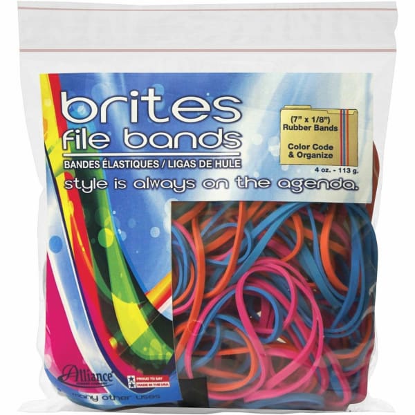 Alliance Rubber Brites File Bands, Assorted, Bag Of 50