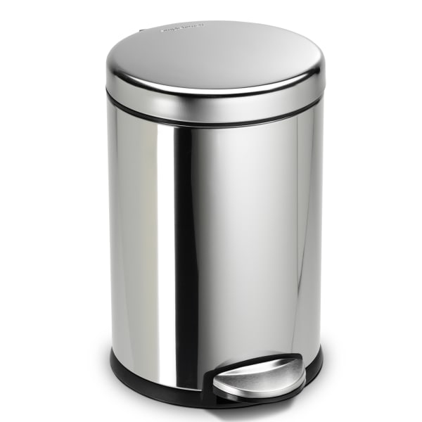 simplehuman Round Stainless-Steel Step Trash Can, 1.2 Gallons, 12-1/10inH x 7-3/5inW x 10inD, Polished Stainless Steel