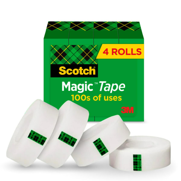 Scotch Magic Tape, Invisible, 4 Tape Rolls, 3/4 in x 1000 in, Home Office Supplies and School Supplies for College and Classrooms