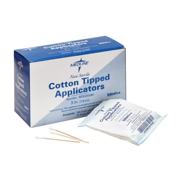 Medline Cotton Tip Applicators, 3in, Nonsterile, White, Box Of 1000
