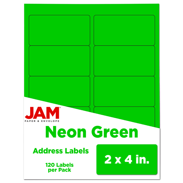 JAM Paper Mailing Address Labels, Rectangle, 2in x 4in, Neon Green, Pack Of 120