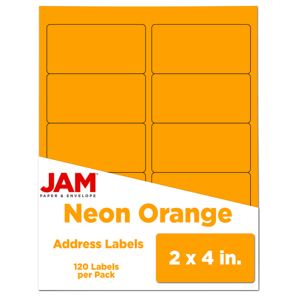 JAM Paper Mailing Address Labels, Rectangle, 2in x 4in, Neon Orange, Pack Of 120