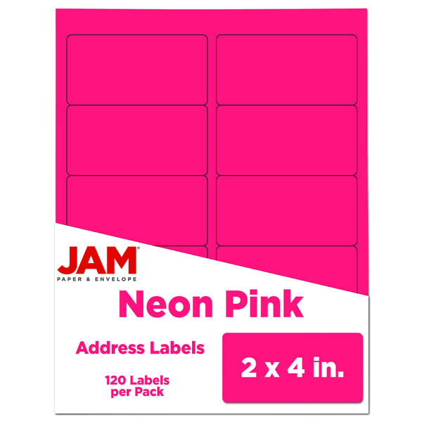 JAM Paper Mailing Address Labels, Rectangle, 2in x 4in, Neon Pink, Pack Of 120