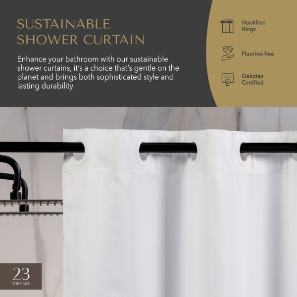 23 Threads Shower Curtain, Herringbone GRS Polyester, Hook-Free, White, 71in x 74in, Case of 12