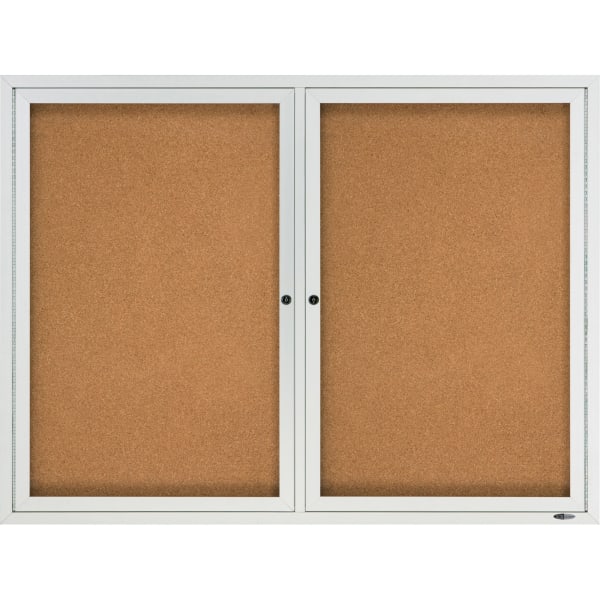 Quartet Enclosed Outdoor 2-Door Bulletin Board, 36in x 48in, Aluminum Frame With Silver Finish