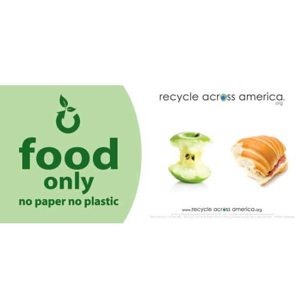 Recycle Across America Food Standardized Recycling Label, FOOD-0409, 4in x 9in, Light Green
