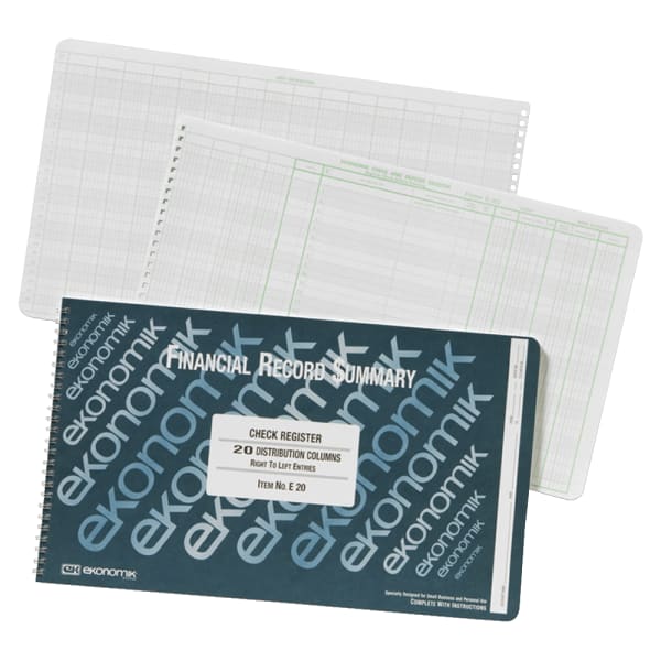 Ekonomik Check Registers Accounting System Book, 8 3/4in x 14 3/4in, 40 Pages, White/Green