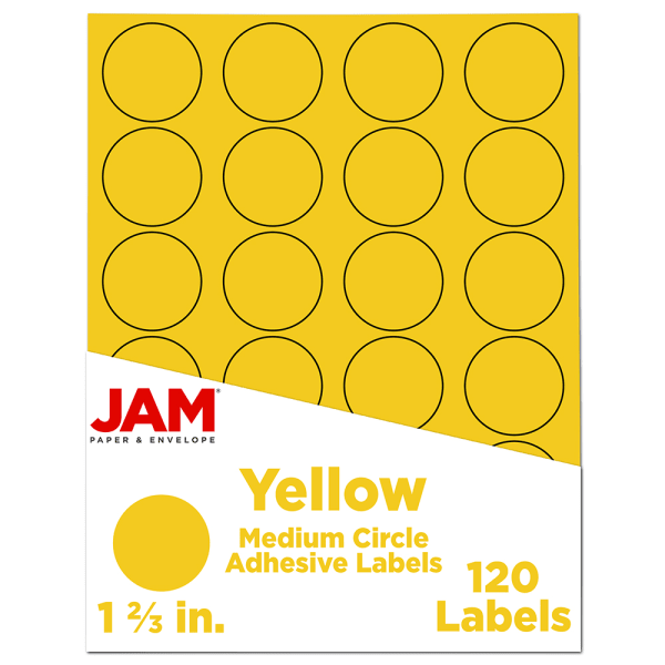 JAM Paper Circle Label Sticker Seals, 1 2/3in, Yellow, Pack Of 120