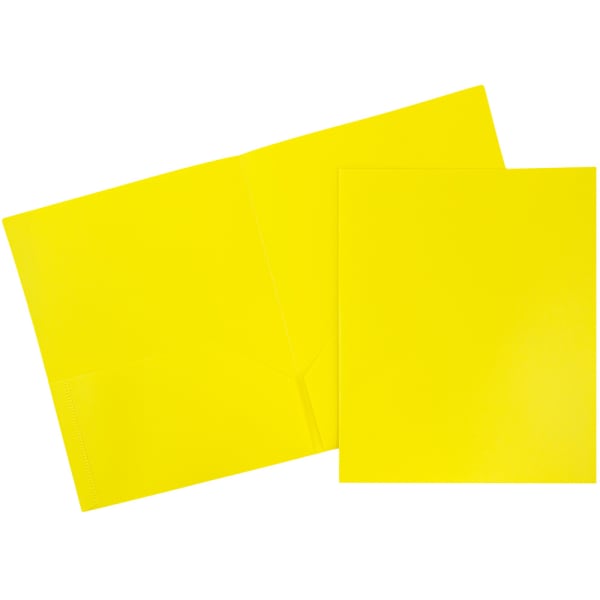 JAM Paper Plastic 2-Pocket POP Folders, 9 1/2in x 11 1/2in, Yellow, Pack Of 6