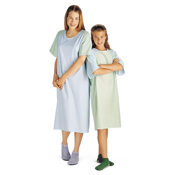 Medline Comfort-Knit Adolescent Patient Gowns, Tween, Mint/Blue, Pack Of 12