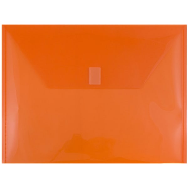 JAM Paper Plastic Booklet Envelopes, Letter-Size, 9 3/4in x 13in, Hook & Loop Closure, Orange, Pack Of 12