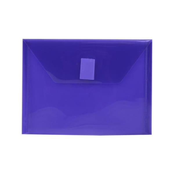 JAM Paper Plastic Booklet Envelopes With Hook-And-Loop Fastener, 5 1/2in x 7 1/2in, Gummed Seal, Purple, Pack Of 12