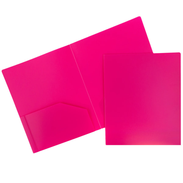 JAM Paper Heavy-Duty 2-Pocket Plastic Presentation Folders, 9in x 12in, Fuchsia Pink, Pack Of 6