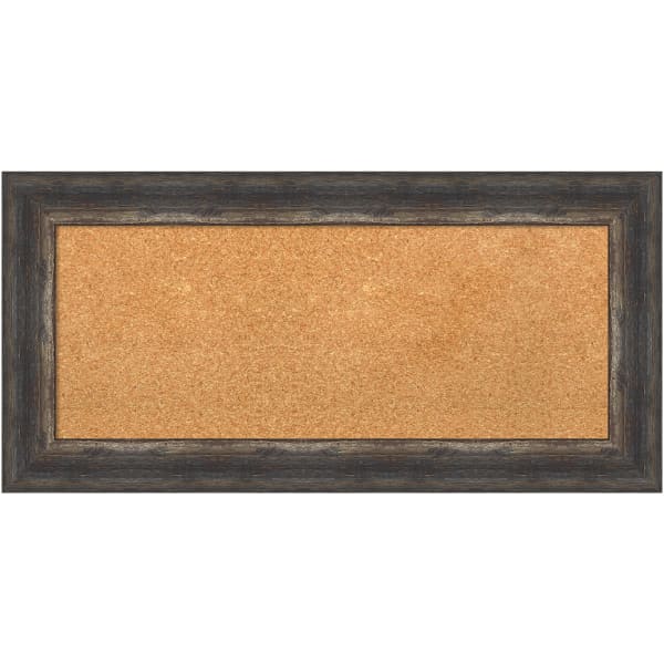 Amanti Art Rectangular Non-Magnetic Cork Bulletin Board, Natural, 35in x 17in, Bark Rustic Char Plastic Frame