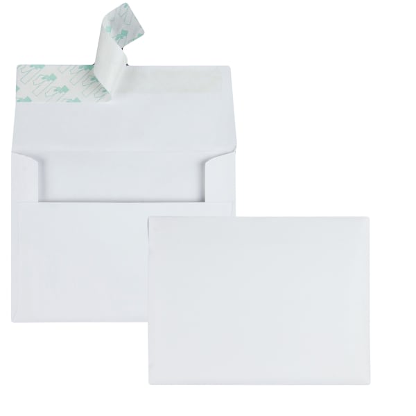 Quality Park Redi-Strip Invitation And Greeting Card Envelopes, 4 3/8in x 5 3/4in, Self-Adhesive, White, Box Of 100