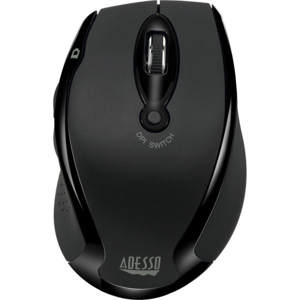 Adesso iMouse M20B - Wireless Ergonomic Optical Mouse - Optical - Wireless - 30 ft - Radio Frequency - 2.40 GHz - Black - USB - 1500 dpi - Scroll Wheel - 6 Button(s) - Right-handed - 2 x AAA Battery Supported