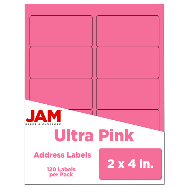 JAM Paper Mailing Address Labels, Rectangle, 2in x 4in, Pink, Pack Of 120