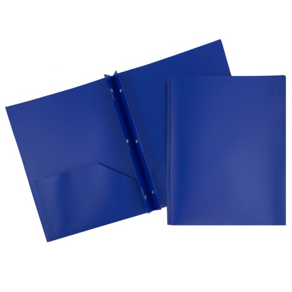 JAM Paper Plastic 2-Pocket POP Folders with Metal Prongs Fastener Clasps, 9 1/2in x 11 1/2in, Deep Blue, Pack Of 6