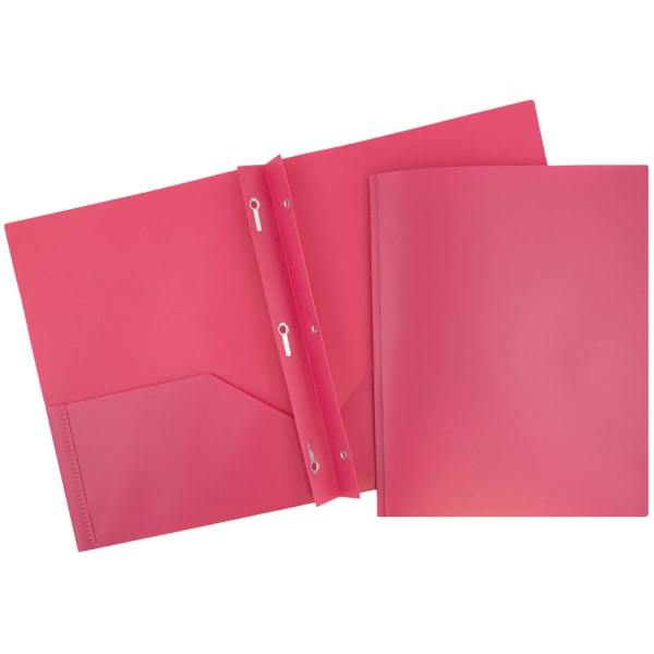 JAM Paper Plastic 2-Pocket POP Folders with Metal Prongs Fastener Clasps, 9 1/2in x 11 1/2in, Fuchsia Pink, Pack Of 6