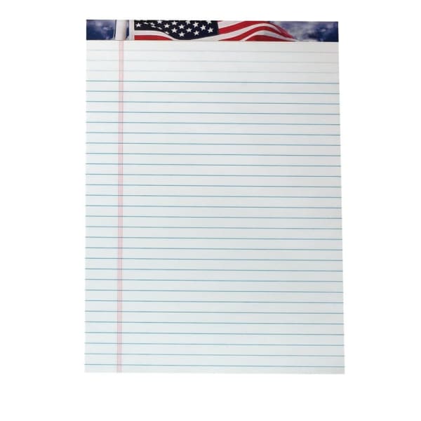 TOPS American Pride Writing Tablet, 8 1/2in x 11 3/4in, 16 Lb, Legal Rule, White, 50 Sheets Per Pad, Pack Of 12 Pads
