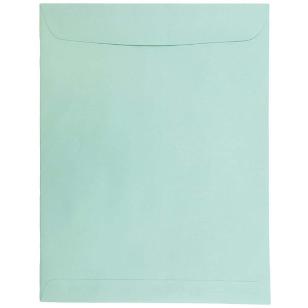 JAM Paper Open-End 10in x 13in Catalog Envelopes, Gummed Closure, Aqua, Pack Of 25