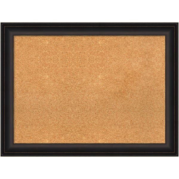 Amanti Art Cork Bulletin Board, 33in x 25in, Natural, Trio Oil Rubbed Bronze Polystyrene Frame