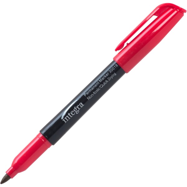 Integra Permanent Fine Point Markers - Fine Marker Point - Red - 12 / Dozen