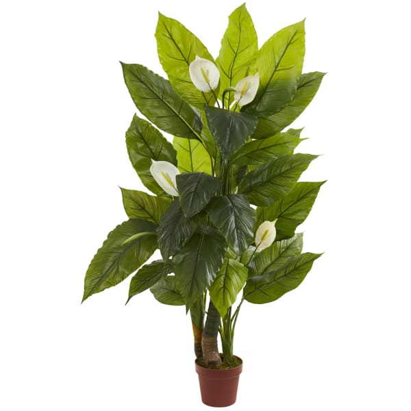 Nearly Natural Spathiphyllum 54inH Artificial Real Touch Plant With Pot, 54inH x 30inW x 26inD, Green