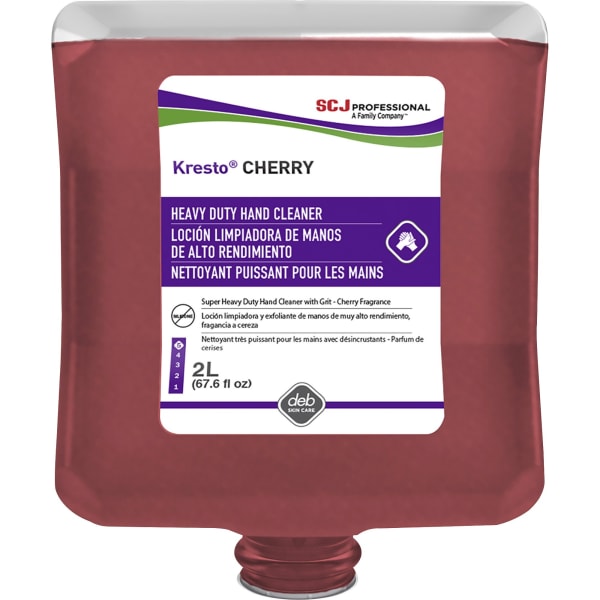 SC Johnson Kresto Cherry Hand Cleaner - Cherry Scent - 2.11 quart - Soil Remover, Oil Remover, Grease Remover, Carbon Remover, Odor Remover, Petroleum - Industrial, Automotive - Red - Heavy Duty, Silicone-free - 4 / Carton
