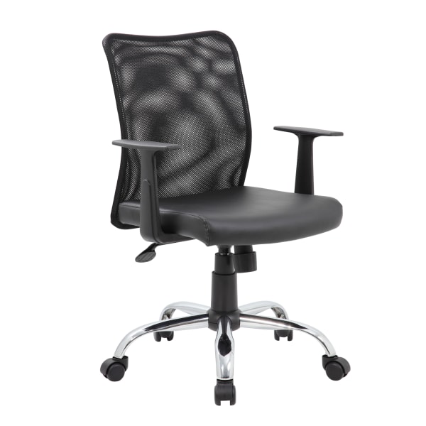 Boss Office Products Budget Vinyl Mid-Back Task Chair, With Arms, Black