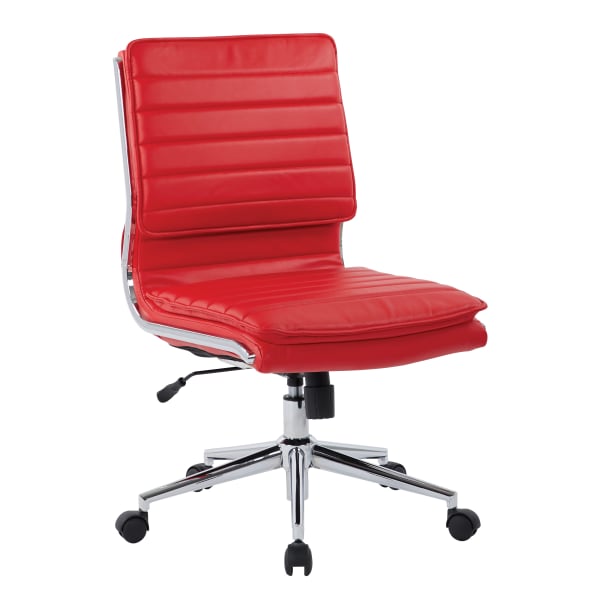Office Star Pro-Line II SPX Armless Bonded Leather Mid-Back Chair, Red/Chrome
