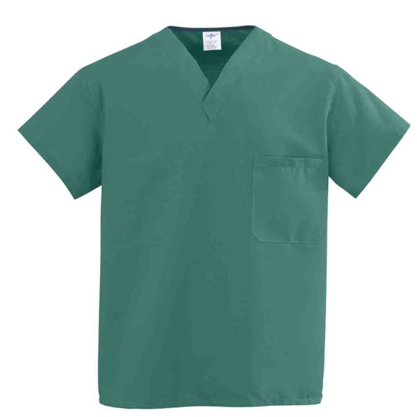 Medline ComfortEase Unisex 1-Pocket Reversible Scrub Top, 4X, Midnight Blue