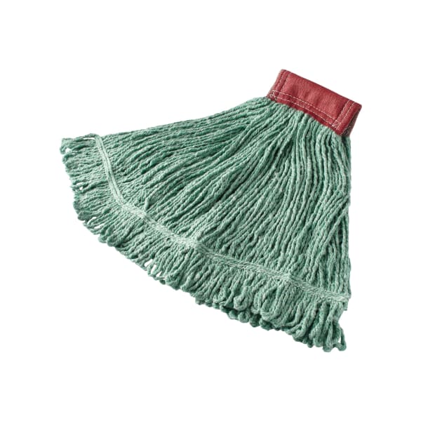 Rubbermaid Wet Mop Head, Super Stitch, Cotton Blend, Green, Case Of 6