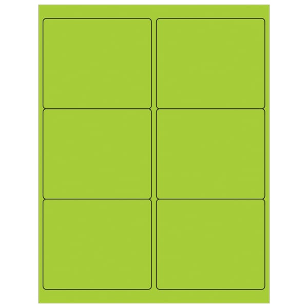 Tape Logic Permanent Labels, LL180GN, Rectangle, 4in x 3 3/8in, Fluorescent Green, Case Of 600