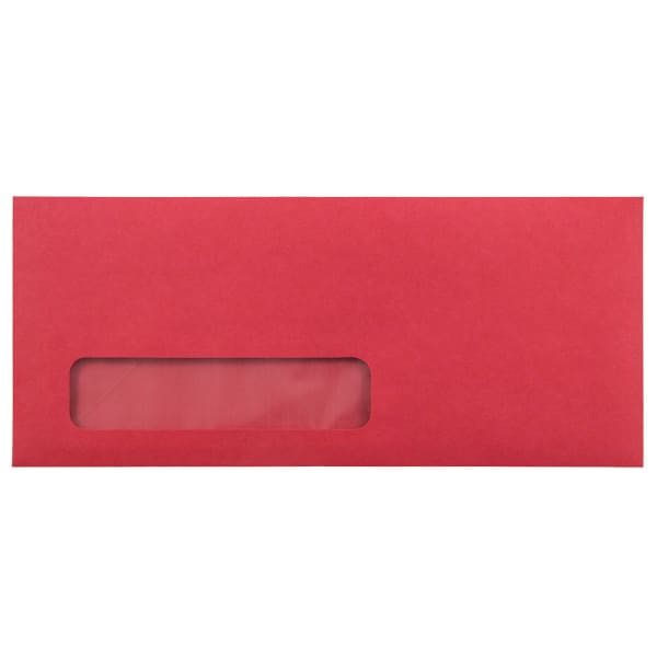 JAM Paper Single-Window 4 1/8in x 9 1/2in Booklet Envelopes, Gummed Closure Red, Pack Of 25