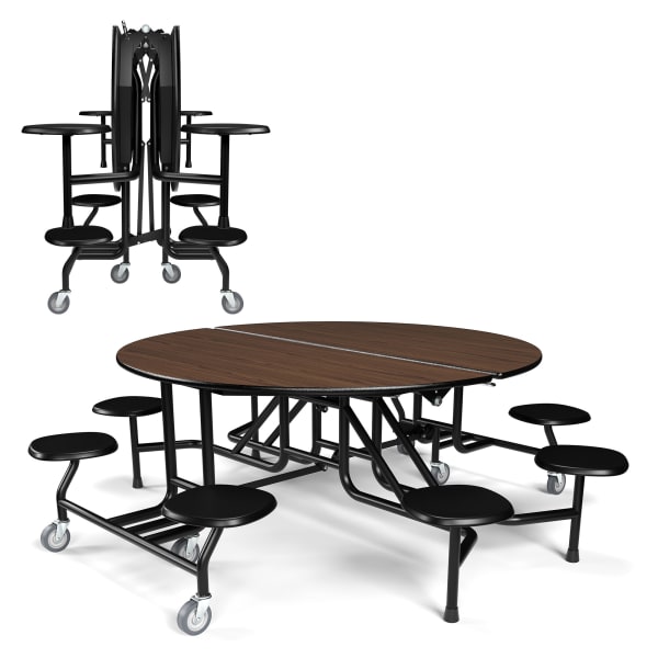 Palmer Hamilton 59T Round Mobile Cafeteria Table, 29in x 83in, Montana Walnut