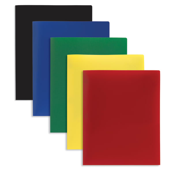 Office Depot Brand 2-Pocket Poly Folders, Letter Size, Assorted Colors, Pack Of 10