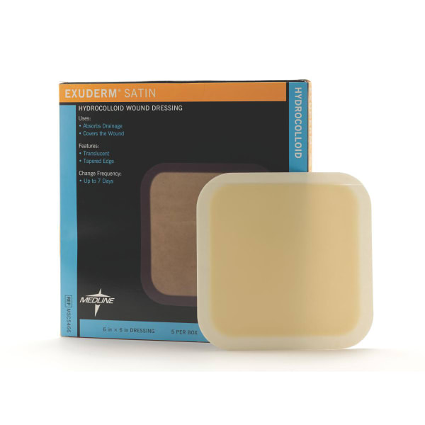 Medline Exuderm Satin Hydrocolloid Dressings, 6in x 6in, Tan, Pack Of 5