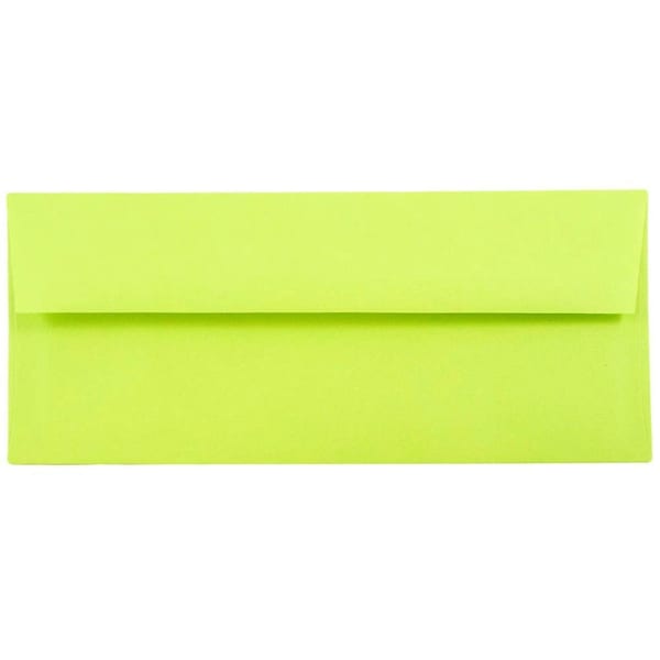 JAM PAPER #10 Business Colored Envelopes, 4 1/8in x 9 1/2in, Ultra Lime Green, Pack Of 25